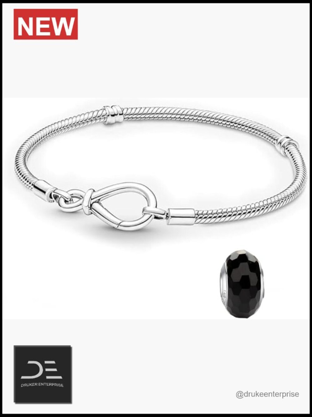 925 Sterling Silver Snake Chain Bracelet with Charm Clasp Lobster